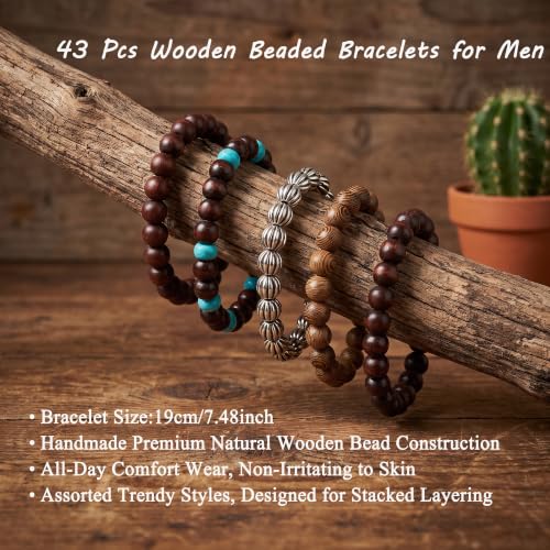 SONNYX 43Pcs Punk Wooden Beads Bracelets Gothic Bracelet for Men