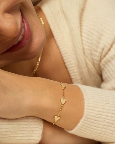 PAVOI Friendship Bracelets for Women, 14K Gold Plated Heart Charm Set