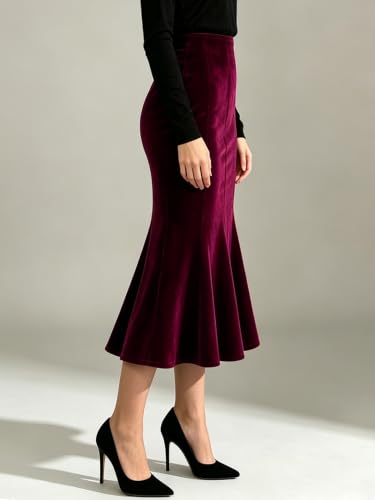 TONCHENGSD Women's Fall Winter Velvet Midi Skirt High Wasit Bodycon Fishtail Skirts Secondary image