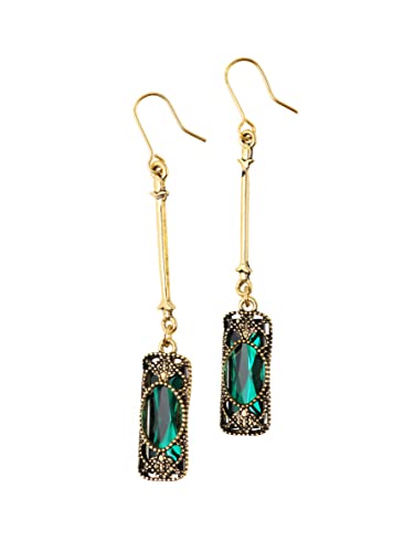 Vintage Green Stone Created Emerald Dangle Drop Earrings for Women Main image