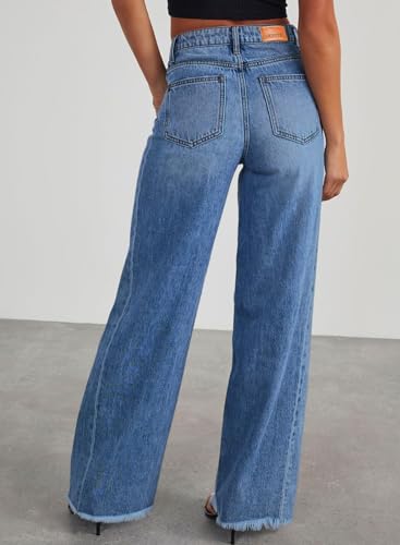 Sidefeel Women's Wide Leg Jeans High Waisted Stretchy Raw Hem Secondary image
