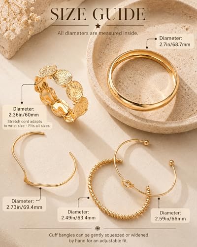 Gold Bangle Bracelets for Women, Dainty Knot 14K Gold Plated Multi Layer Bangle Cuffs, Personalized Boho Chunky Bracelets for Women Jewelrys Set Gifts