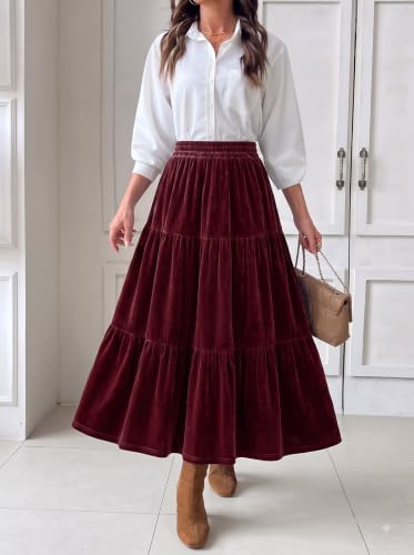 BLENCOT Women's Maxi Skirt Ruffle Flowy Long Fall Skirts Business Casual Secondary image