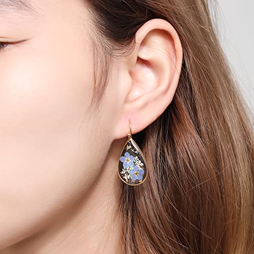 Forget-Me-Not Pressed Flower Earrings | Handmade Drop and Dangle Earrings | Pressed Flower Jewelry | Thanksgiving Christmas birthdays | Gift for Woman