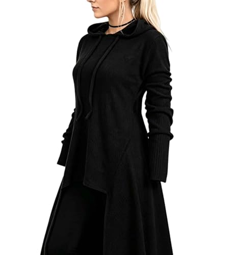 JMSUN Women Sweater Dress Hooded Costume High Low Drop Shoulder Longline Gothic Pullover Outfit