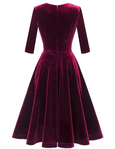 Bbonlinedress Womens Velvet Long Sleeve Formal Wedding Guest Vintage Cocktail Holiday Party Midi Dress