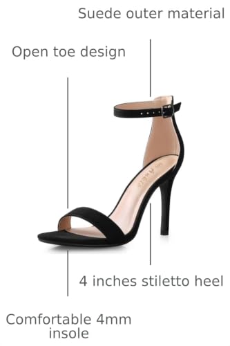 Ankis High Heels for Women 4 Inches, Black Nude Gold Stiletto Heels Open Toe Ankle Strap Heeled Sandals for Dressy Wedding Party