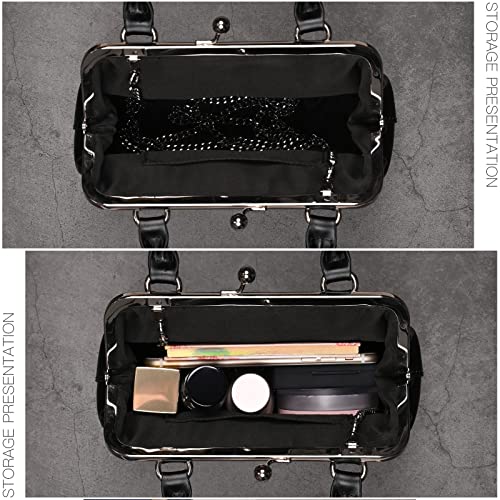 Vintage PU Leather Kiss-Lock Clutch Handbag