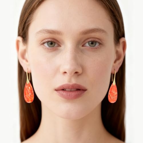 Chalcedony Stone Copper Teardrop Drop Earrings