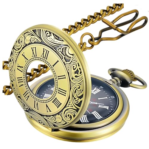 Vintage Roman Numeral Quartz Pocket Watch with Chain