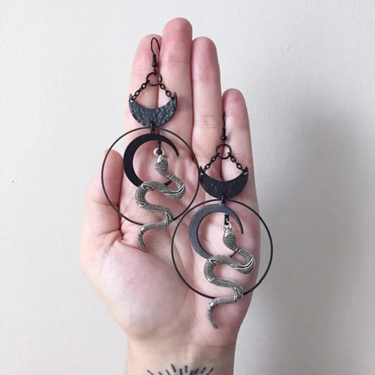 Gothic Snake Earrings - Serpent Moon Ritual Jewelry