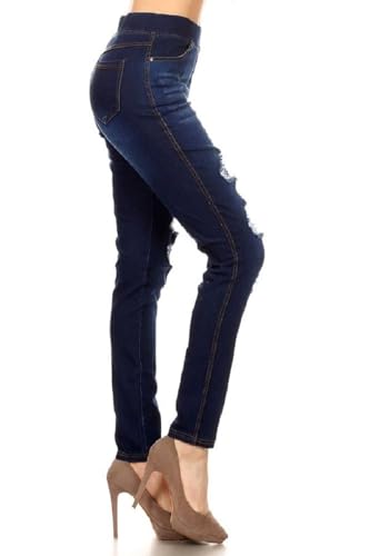 Women’s Stretch Denim Pull On Jeans With Pockets – Ripped Secondary image