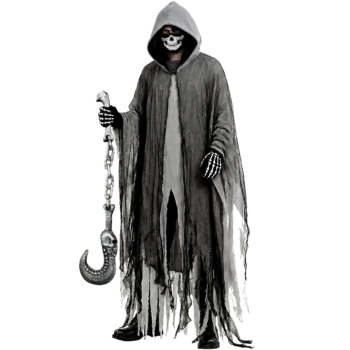 Grim Reaper Costume Set Unisex Halloween Hooded Cape Cosplay Ghost Cloak