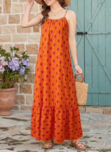 Dokotoo Women Summer Dresses Scoop Neck Ruffle Flowy Boho Maxi Dress