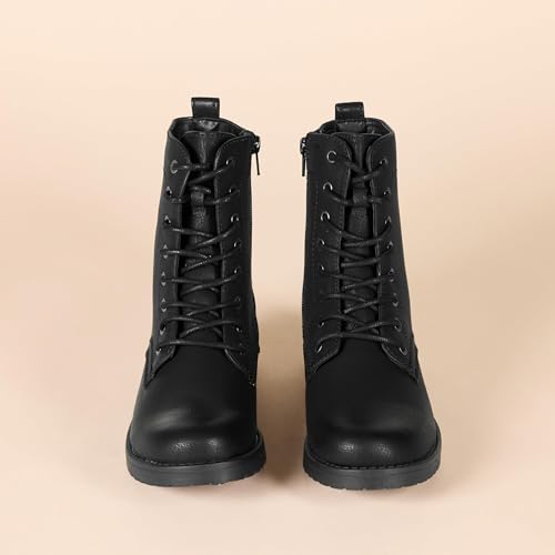 Amazon Essentials Women's Lace-Up Combat Ankle Boots with Side Zipper, Lug Sole