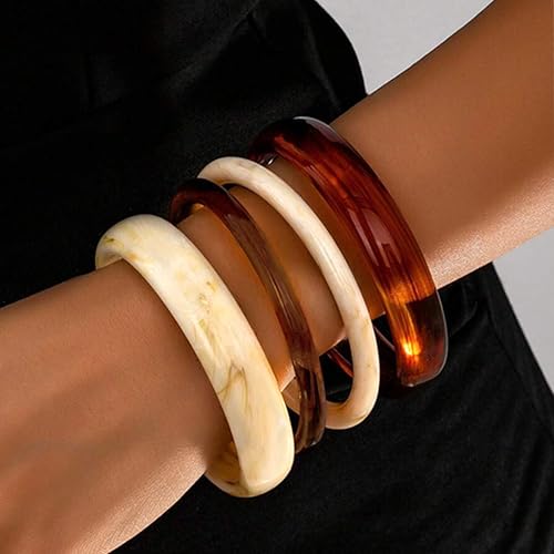 Acrylic Bangles Bracelets for Women, Irregular Acrylic Resin Chunky Bracelets Geometric Fashions Thick Statement bangle Set