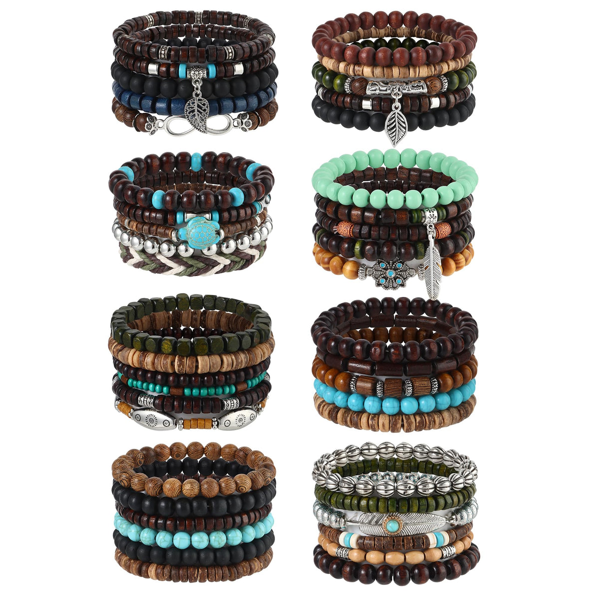 SONNYX 43Pcs Punk Wooden Beads Bracelets Gothic Bracelet for Men