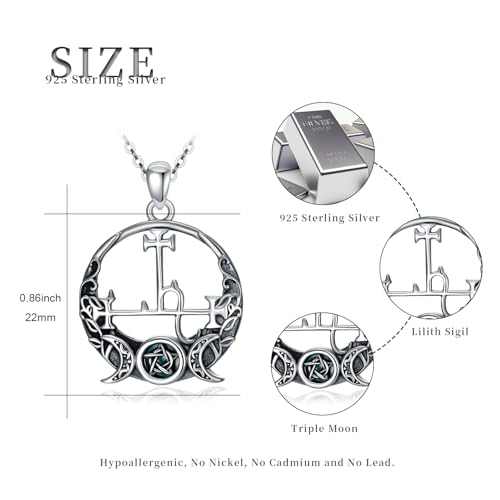 Sterling Silver Pentagram Necklace Triple Moon