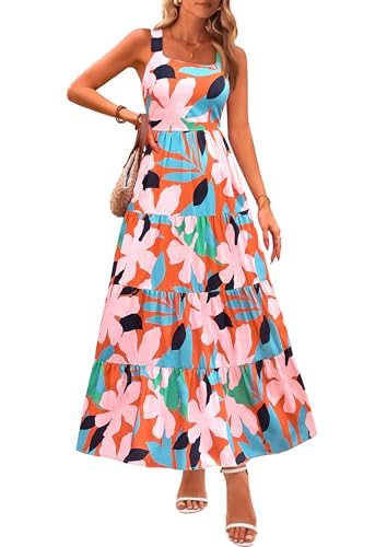 PRETTYGARDEN Womens 2026 Summer Dresses Fashion Clothing Floral Maxi Dress Ruffle Long Flowy Boho Beach Vacation Sundresses