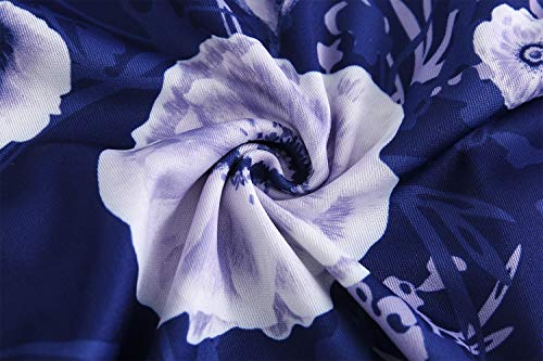 Women's Elegant Vintage Dresses Knee Length Casual Floral Print Work Party Peter Pan Collar A-Line Dress with Pockets 978