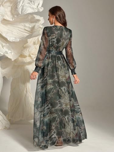 Womens Summer Dresses,Floral Patterns Vintage Elegant Cocktail Long Sleeve Boho Casual Maxi Wedding Guest Dresses for Women
