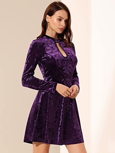 Allegra K Women Velvet High Waist Keyhole Neck Swing Mini Dress