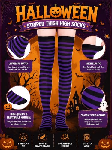 SATINIOR 3 Pairs Halloween Striped Thigh High Socks, Knee High