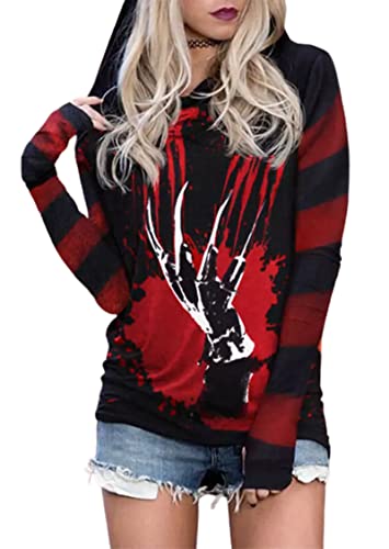 Halloween Horror Skull Silhouette Hoodie Women Long Sleeve Sweatshirt Novelty Pullover Hoodie