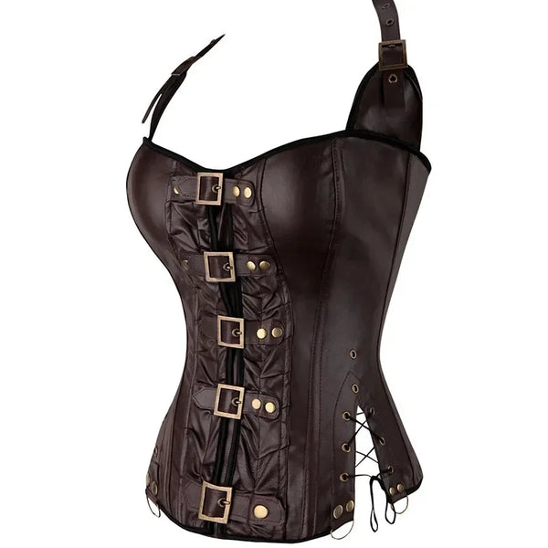 Halterneck Faux Leather Gothic Corset Top