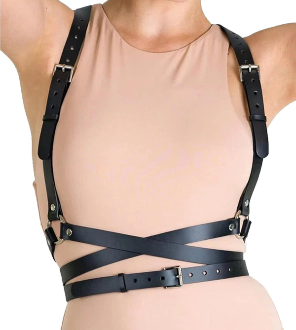 Punk Belt Black Pu Leather Harness Belt for Women Goth Body Adjustable Waist Belts Rave Halloween Dresses Party Accessories