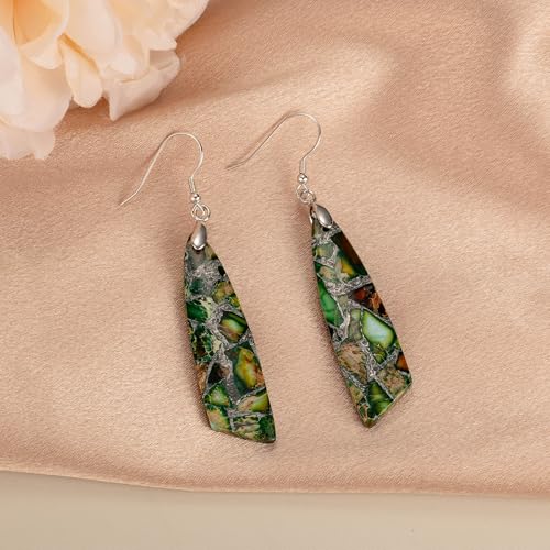 Jasper Stone Fishhook Drop Earrings