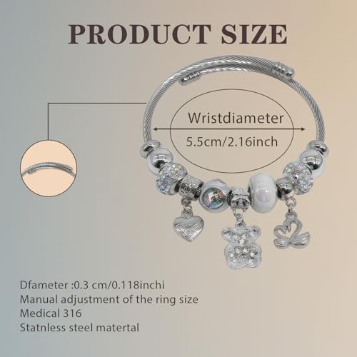 Charm Bracelets for Womens,Exquisite Cute Cartoon Friendship Silver Bracelets Stainless Steel Bangle, Womens Jewelry Suitable for Holiday Gifts and Birthday Gifts