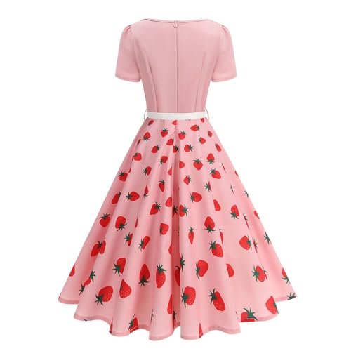 1950s Dresses for Women Vintage Rockabilly Retro 50s Floral Polka Dot Dress Audrey Hepburn Tea Party Cocktail Dress Belted