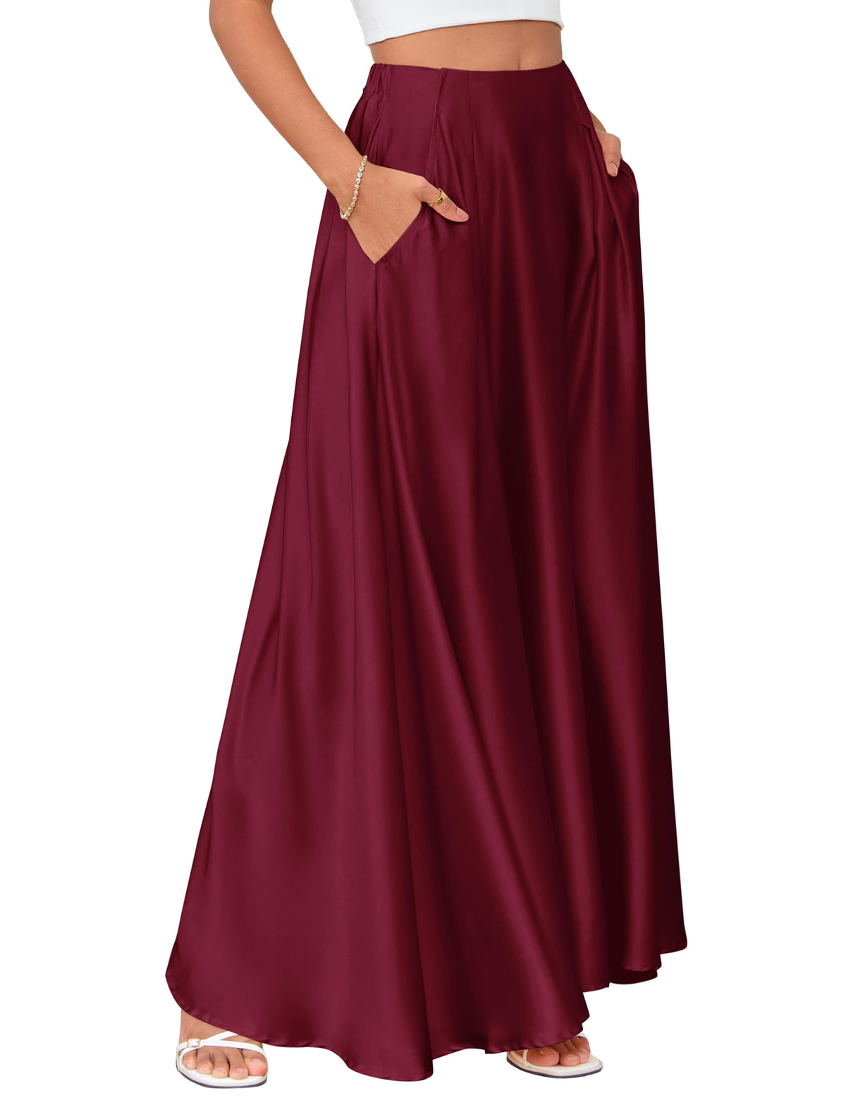 Maxi Satin Skirts for Womens High Waisted Flowy Long A line Skirt Trendy for Office Holiday Party