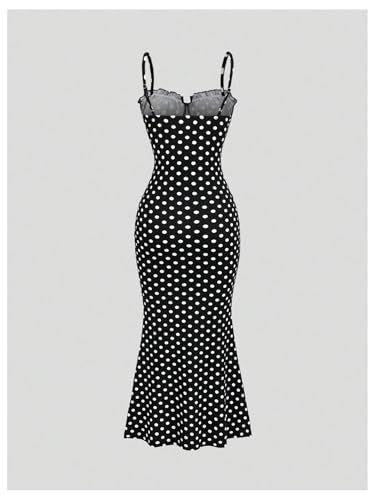 Milumia Women's Polka Dots Frill Trim Cami Dress Fishtail Maxi Dresses