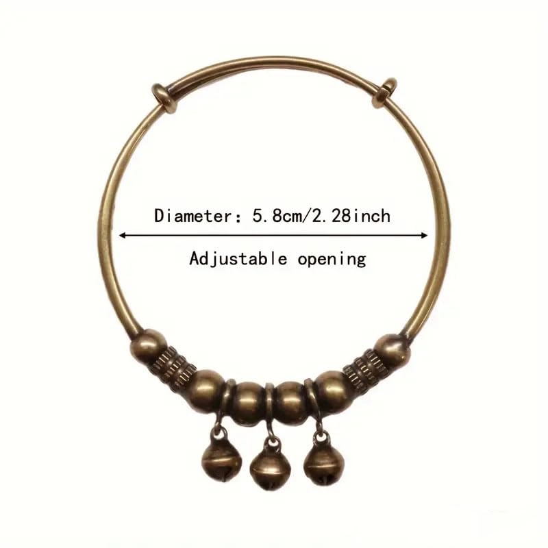 2Pcs Vintage Copper Retro Bell Bracelet Intricately Crafted with Timeless Design Adjustable Push-Pull Mechanism for Men Women