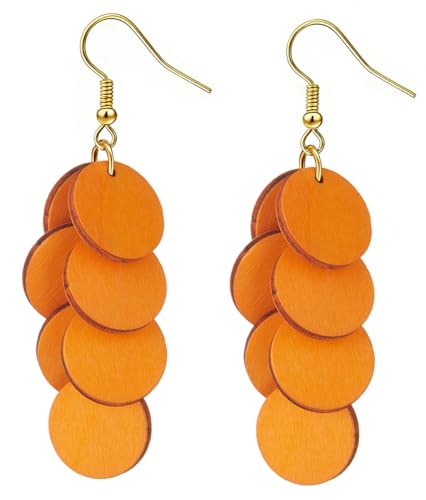 Bohemian Wooden Layered Disc Dangle Earrings, Boho Style Round Drop Earrings for Women, Lightweight Statement Jewelry for Daily Wear & Party Main image
