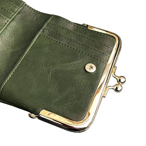 Womens Small RFID Compact Bifold Wallet — Vintage Kiss-Lock Coin Purse