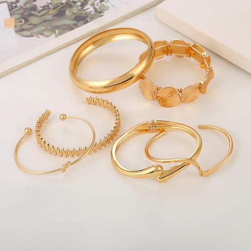 ILGANT Gold Bangle Bracelets for Women Gold Plated Chunky Cuff Bangle Bracelet Stackable Multi Layer Bangles Fashion Jewelry Set