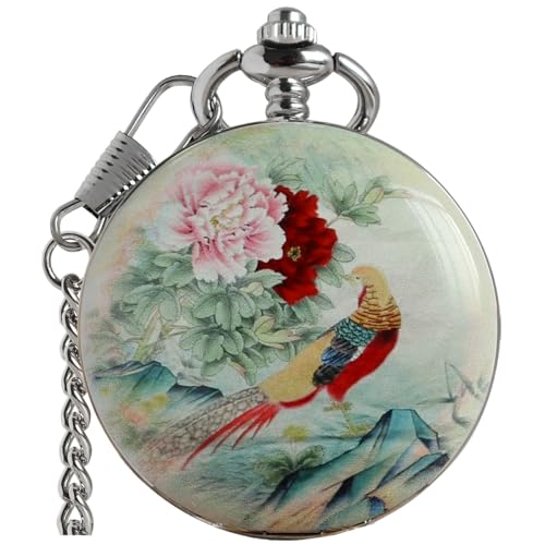Vintage Floral Bird Manual Mechanical Pocket Watch for Men & Women - E Main image