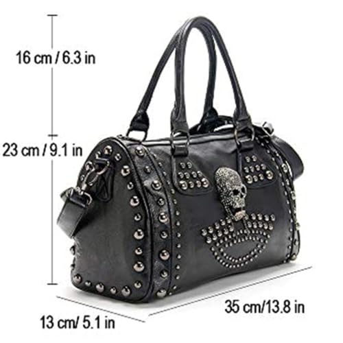 Women Skull Handbag — Large Capacity Gothic Studded Shoulder Bag