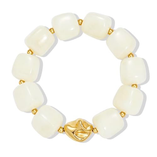 Bead Bracelet for Women Vibrant Color Resin Beads Bracelets Elastic Stretch Chunky Bracelet Boho Summer Beach Vacation Jewelry