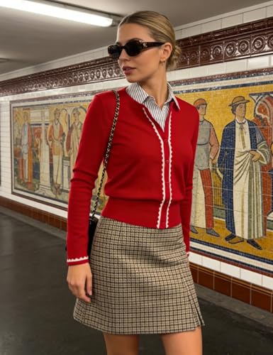 Women's Color Block Cropped Knit Cardigan