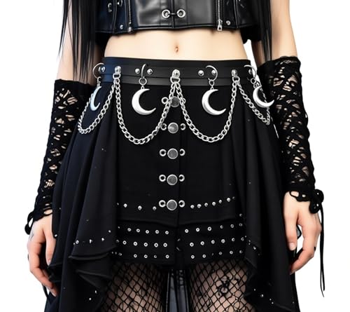 Gothic Moon Waist Chain Belt — Goth Rave Witch Accessory for Women (Halloween & Christmas)