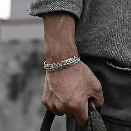 Yocoyee Vintage Feather Cuff Bracelet Lucky Hoop Feather Copper Bangle Simple Retro Adjustable Bracelet Jewelry for Men and Women