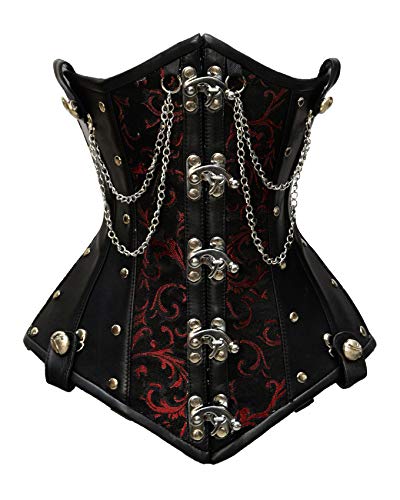 luvsecretlingerie 26 Double Steel Boned Waist Training Brocade & Faux Leather Underbust Shaper Corset #8709