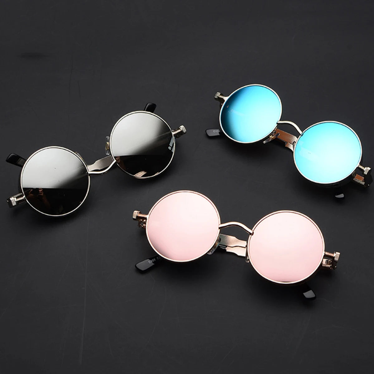 Round Reflective Retro Punk Sunglasses Secondary image