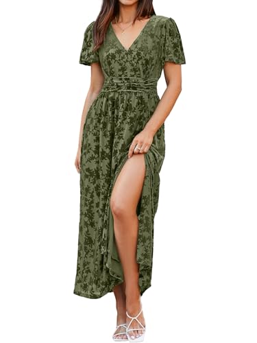 Simplee Women's Velvet Maxi Dress V Neck Short Sleeve Empire Waist Semi Formal Long Cocktail Dresses Main image
