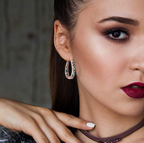 Savlano Inside Out Oval Shape Crystal Hoop Earrings For Women Comes With Savlano Gift Box