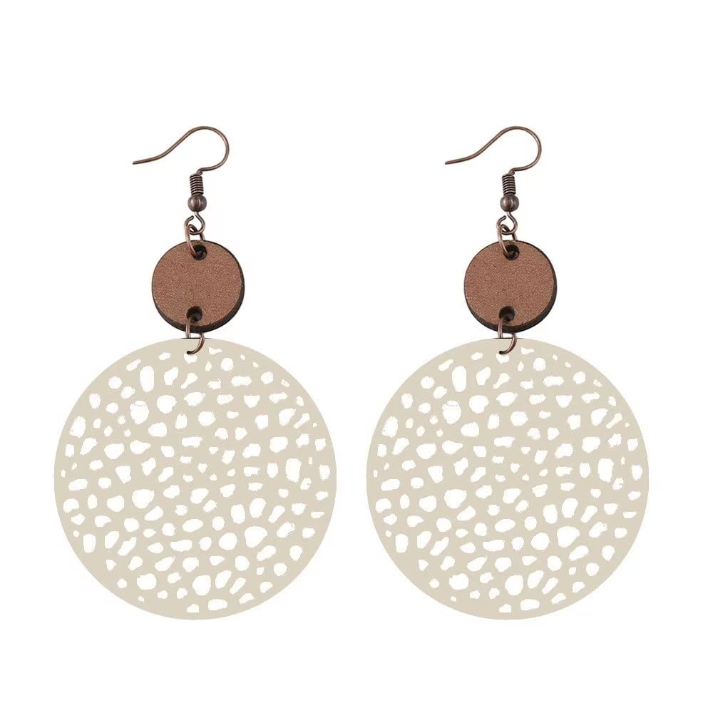 Wooden Geometric Hollow-Out Circle Statement Earrings